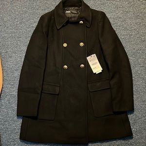 Zara Double Breasted Pea Coat, Size M. 
made with gold buttons.